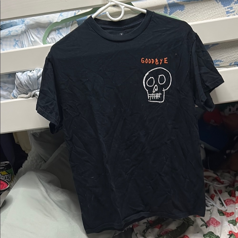 Black Graphic T-Shirt with Skull on front and ouija board on back